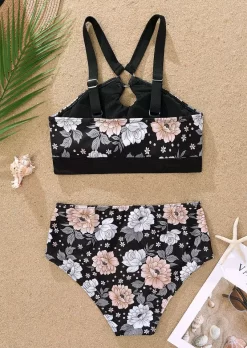 Floral Keyhole Neck Bikini Set - Black 8 Floral Keyhole Neck Bikini Set - Black -Garment Sale Store SCM014516 1 33091548609369 124