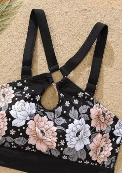 Floral Keyhole Neck Bikini Set - Black 9 Floral Keyhole Neck Bikini Set - Black -Garment Sale Store SCM014516 1 33091548639973 124