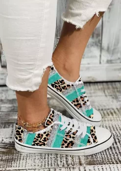 Glitter Leopard Lace Up Round Toe Flat Sneakers -Garment Sale Store SCM014591 1 32088357957818 124