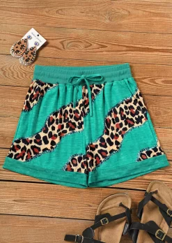Leopard Drawstring Pocket Shorts - Light Green -Garment Sale Store SCM014668 3 41473142965493 124