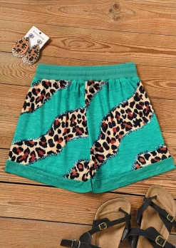 Leopard Drawstring Pocket Shorts - Light Green -Garment Sale Store SCM014668 3 41473142998223 124
