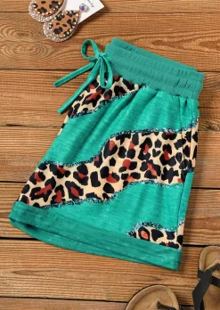 Leopard Drawstring Pocket Shorts - Light Green -Garment Sale Store SCM014668 3 41473143028911 124