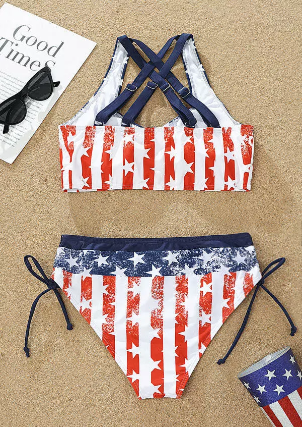 Striped Star Criss-Cross Tie Bikini Set 6 Striped Star Criss-Cross Tie Bikini Set - Image 4