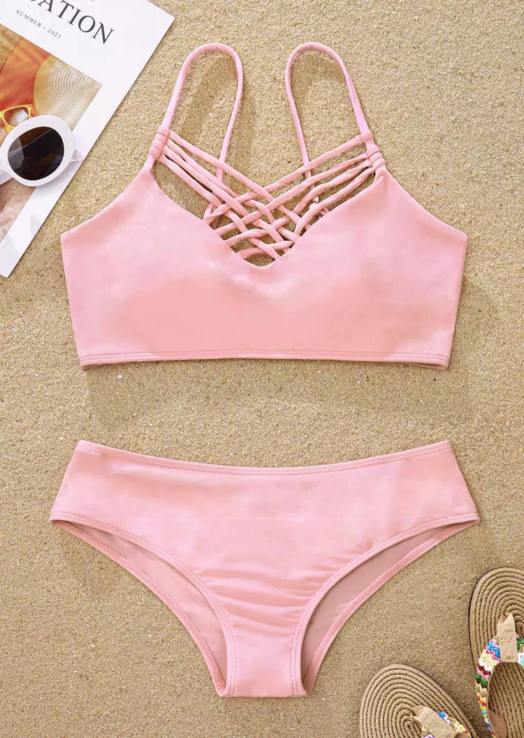 Criss-Cross Spaghetti Strap Bikini Set - Light Pink 4 Criss-Cross Spaghetti Strap Bikini Set - Light Pink - Image 2