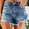 Pocket Button Ripped Frayed Hem Denim Shorts - Blue 2 Pocket Button Ripped Frayed Hem Denim Shorts - Blue -Garment Sale Store SCM014711 1 41467350994463 124