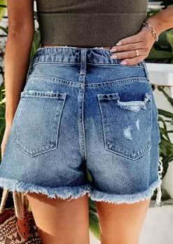 Pocket Button Ripped Frayed Hem Denim Shorts - Blue 11 Pocket Button Ripped Frayed Hem Denim Shorts - Blue -Garment Sale Store SCM014711 1 50922209336901 124
