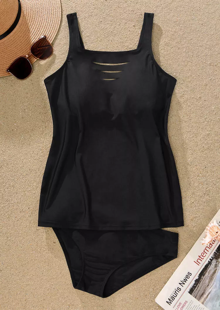 Hollow Out Keyhole Neck Tankini Set - Black 4 Hollow Out Keyhole Neck Tankini Set - Black - Image 2