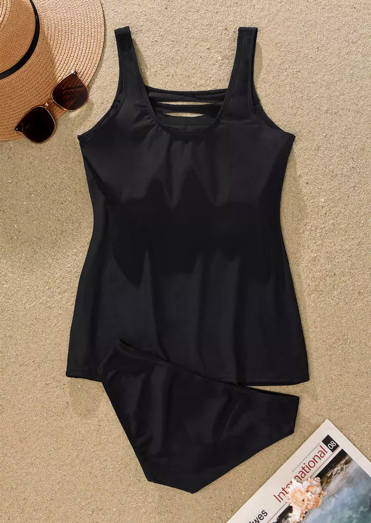 Hollow Out Keyhole Neck Tankini Set - Black 5 Hollow Out Keyhole Neck Tankini Set - Black - Image 3