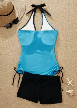 Color Block Floral Criss-Cross Halter Tankini Set - Black 8 Color Block Floral Criss-Cross Halter Tankini Set - Black -Garment Sale Store SCM014815 4 41012269304658 124