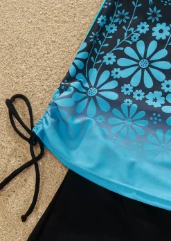 Color Block Floral Criss-Cross Halter Tankini Set - Black 9 Color Block Floral Criss-Cross Halter Tankini Set - Black -Garment Sale Store SCM014815 4 41012269342950 124