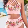Floral Criss-Cross Tie Halter Bikini Set - Pink -Garment Sale Store SCM014816 1 40152924529956 124