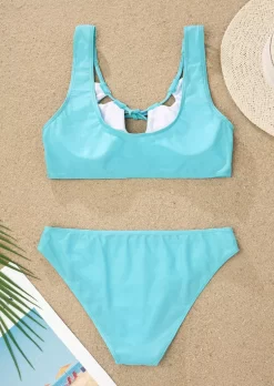 Hollow Out Tie Casual Bikini Set - Blue -Garment Sale Store SCM014821 1 33076105636619 124
