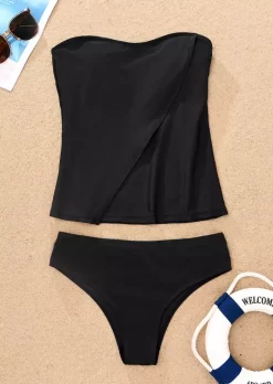Wrap Strapless Bandeau Chic Tankini Set - Black 12 Wrap Strapless Bandeau Chic Tankini Set - Black -Garment Sale Store SCM014855 1 40451135529267 124