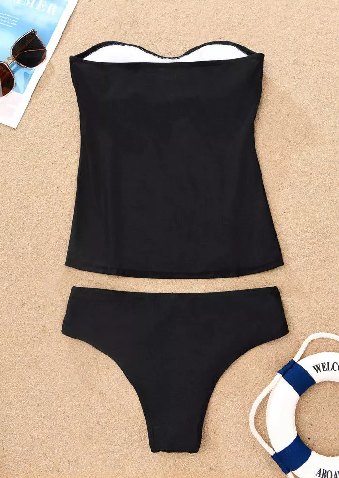 Wrap Strapless Bandeau Chic Tankini Set - Black 8 Wrap Strapless Bandeau Chic Tankini Set - Black - Image 6