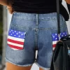 American Flag Pocket Button Ripped Hole Denim Shorts - Deep Blue -Garment Sale Store SCM014881 1 42060840528182 124