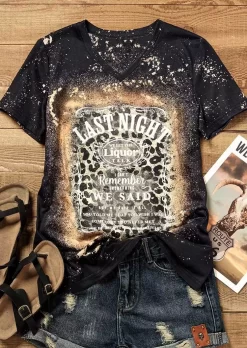 Last Night Leopard Glitter Bleached T-Shirt Tee 8 Last Night Leopard Glitter Bleached T-Shirt Tee -Garment Sale Store SCM014892 1 41908750871589 124
