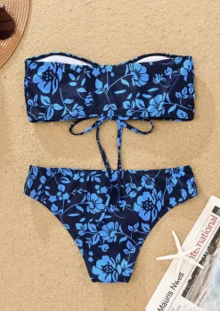 Floral Strapless Bandeau Drawstring Bikini Set - Navy Blue 8 Floral Strapless Bandeau Drawstring Bikini Set - Navy Blue -Garment Sale Store SCM014918 4 41179812466141 124