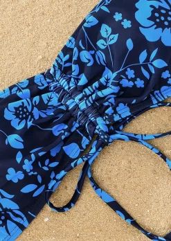 Floral Strapless Bandeau Drawstring Bikini Set - Navy Blue 9 Floral Strapless Bandeau Drawstring Bikini Set - Navy Blue -Garment Sale Store SCM014918 4 41179812500883 124