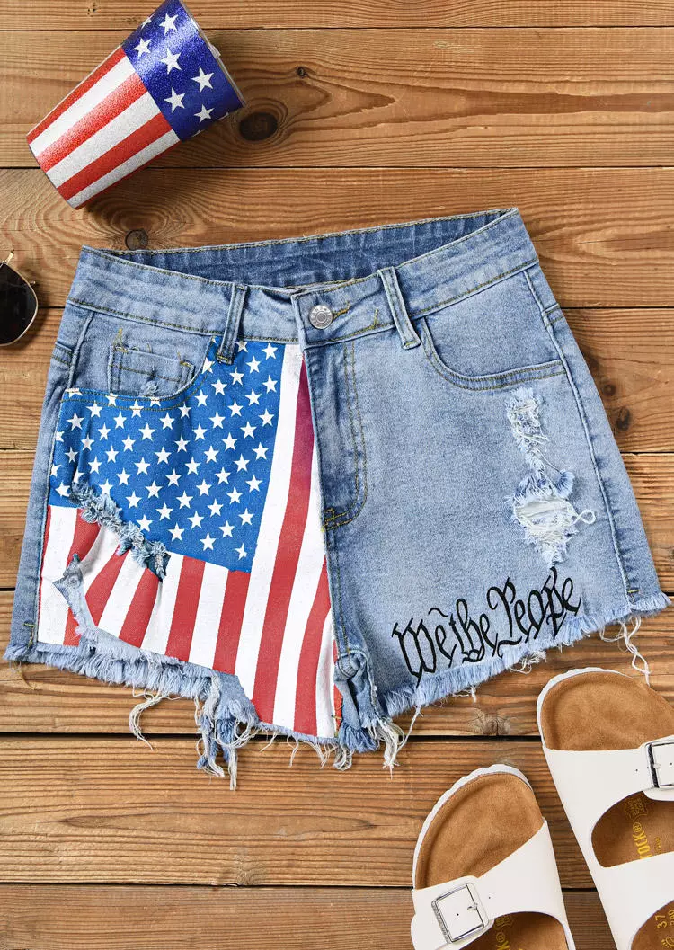 We Are People American Flag Ripped Hole Pocket Denim Shorts - Light Blue 5 We Are People American Flag Ripped Hole Pocket Denim Shorts - Light Blue - Image 3