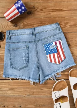 We Are People American Flag Ripped Hole Pocket Denim Shorts - Light Blue 10 We Are People American Flag Ripped Hole Pocket Denim Shorts - Light Blue -Garment Sale Store SCM014942 3 42180450800647 124