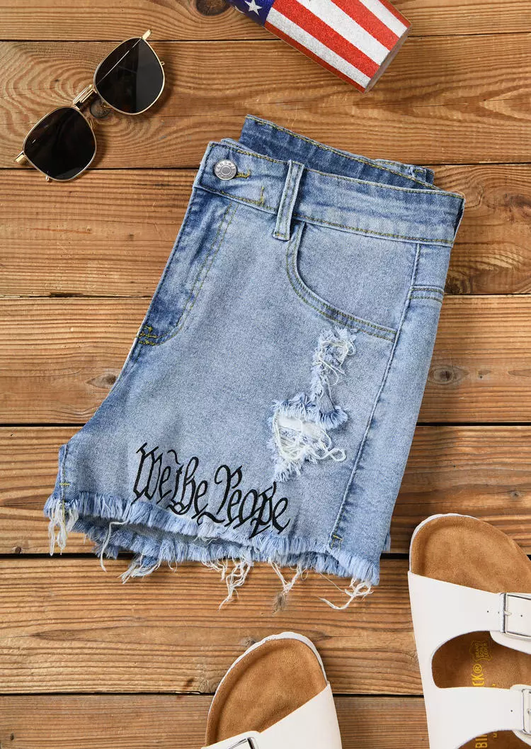 We Are People American Flag Ripped Hole Pocket Denim Shorts - Light Blue 7 We Are People American Flag Ripped Hole Pocket Denim Shorts - Light Blue - Image 5