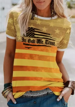 In God We Trust American Flag Star Striped T-Shirt Tee