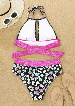 Abstract Graphic Glitter Hollow Out Criss-Cross Halter Bikini Set -Garment Sale Store SCM014965 1 40779581380765 124