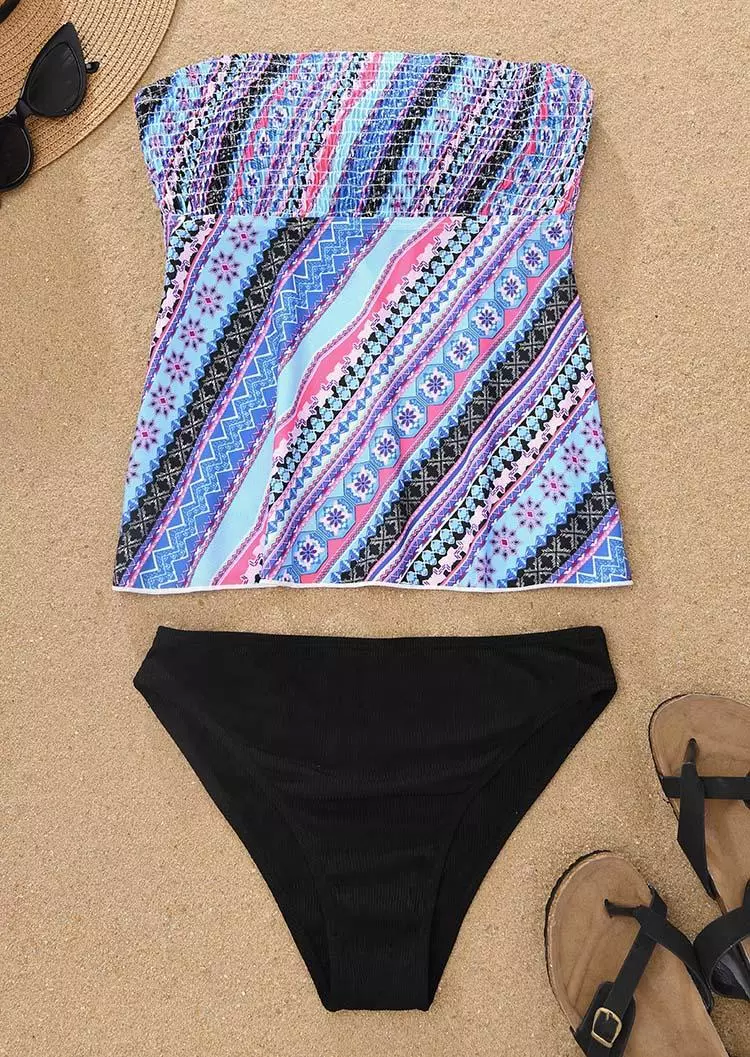 Allover Print Smocked Strapless Bandeau Tankini Set 4 Allover Print Smocked Strapless Bandeau Tankini Set - Image 2