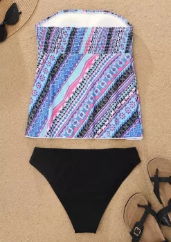 Allover Print Smocked Strapless Bandeau Tankini Set 9 Allover Print Smocked Strapless Bandeau Tankini Set -Garment Sale Store SCM014967 1 40784989491687 124