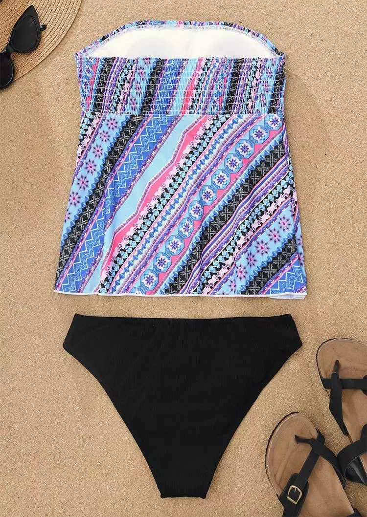 Allover Print Smocked Strapless Bandeau Tankini Set 5 Allover Print Smocked Strapless Bandeau Tankini Set - Image 3