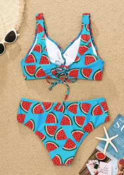 Watermelon Criss-Cross Ruched Bikini Set - Blue -Garment Sale Store SCM015072 1 40719104208150 124