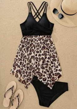 Leopard Criss-Cross Backless Tankini Set - Black 10 Leopard Criss-Cross Backless Tankini Set - Black -Garment Sale Store SCM015098 1 40760581408622 124