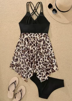 Leopard Criss-Cross Backless Tankini Set - Black 11 Leopard Criss-Cross Backless Tankini Set - Black -Garment Sale Store SCM015098 1 40760581438598 124