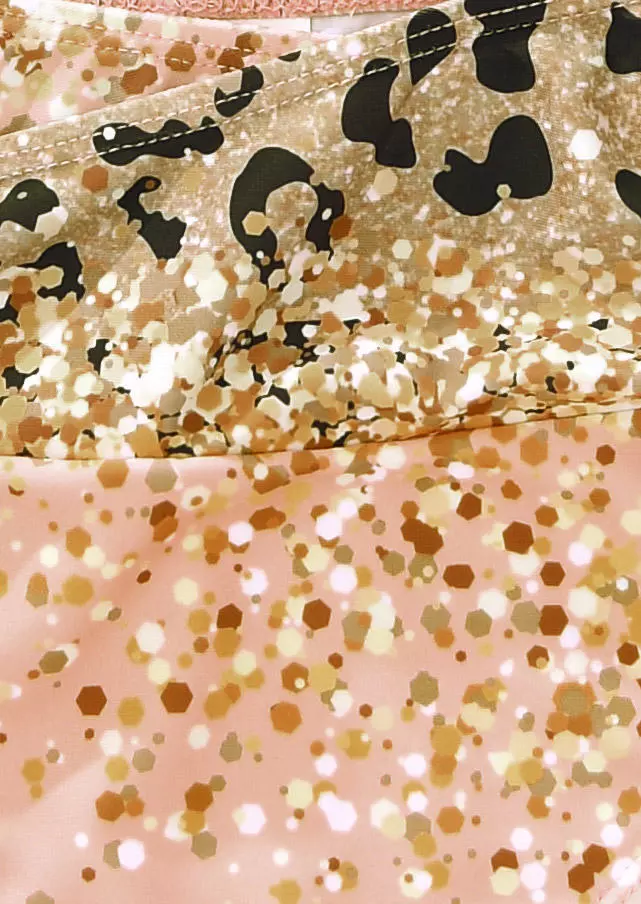 Leopard Glitter Ruched Hollow Out Halter Bikini Set - Pink 6 Leopard Glitter Ruched Hollow Out Halter Bikini Set - Pink - Image 4