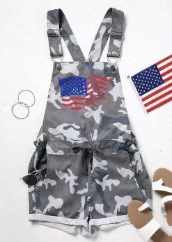 American Flag Camouflage Pocket Overall Romper - Blue -Garment Sale Store SCM015113 1 42030308921340 124
