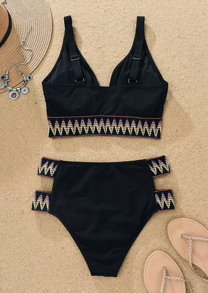 Geometric Hollow Out Bikini Set - Black 6 Geometric Hollow Out Bikini Set - Black - Image 4