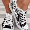 Floral Frayed Round Toe Flat Sneakers - Black 1 Floral Frayed Round Toe Flat Sneakers - Black -Garment Sale Store SCM015142 1 40752363736119 124