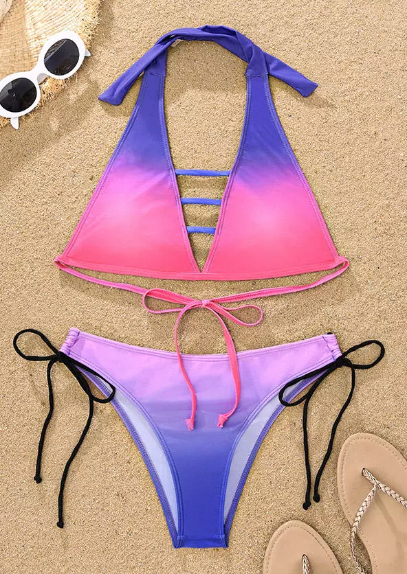 Gradient Hollow Out Halter Tie Bikini Set 4 Gradient Hollow Out Halter Tie Bikini Set - Image 2