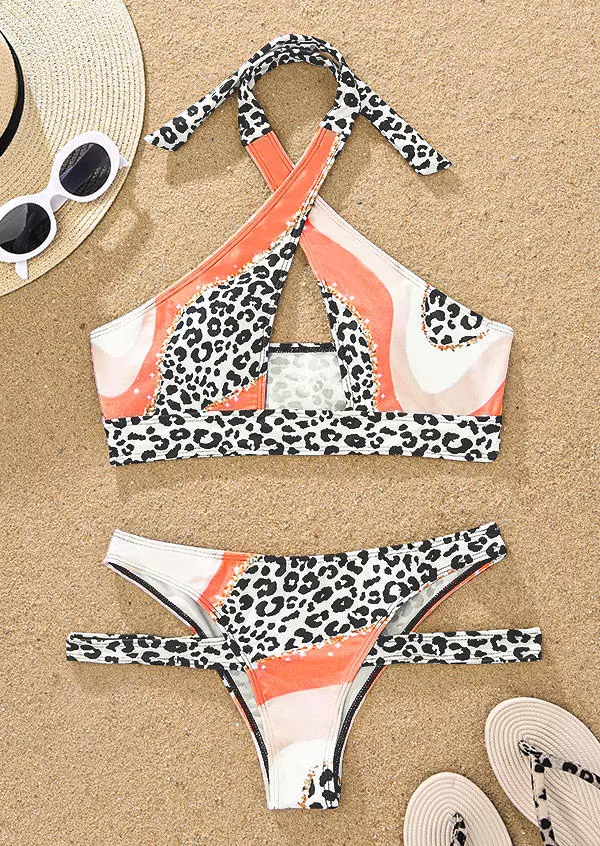 Leopard Hollow Out Criss-Cross Halter Bikini Set 4 Leopard Hollow Out Criss-Cross Halter Bikini Set - Image 2