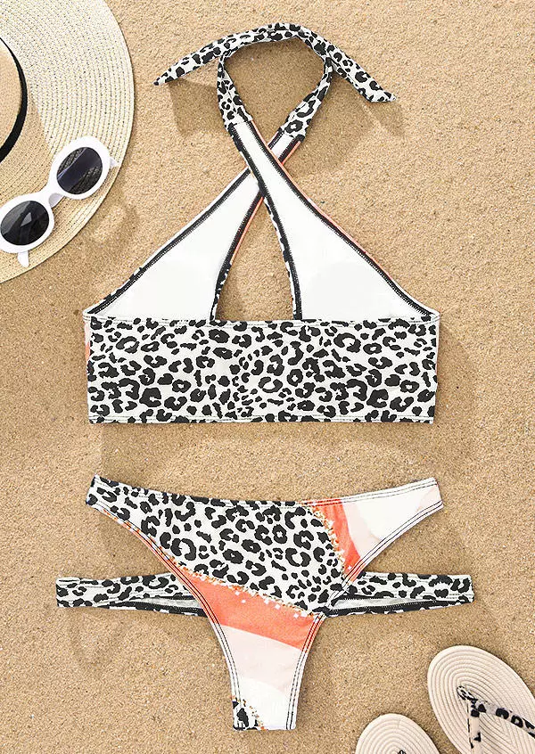Leopard Hollow Out Criss-Cross Halter Bikini Set 5 Leopard Hollow Out Criss-Cross Halter Bikini Set - Image 3