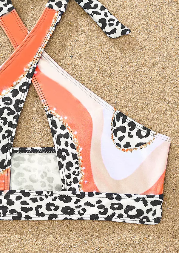 Leopard Hollow Out Criss-Cross Halter Bikini Set 6 Leopard Hollow Out Criss-Cross Halter Bikini Set - Image 4
