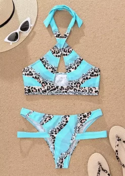 Leopard Color Block Criss-Cross Hollow Out Halter Bikini Set - Blue 9 Leopard Color Block Criss-Cross Hollow Out Halter Bikini Set - Blue -Garment Sale Store SCM015203 1 41340071651207 124