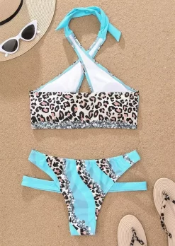 Leopard Color Block Criss-Cross Hollow Out Halter Bikini Set - Blue 10 Leopard Color Block Criss-Cross Hollow Out Halter Bikini Set - Blue -Garment Sale Store SCM015203 1 41340071685087 124