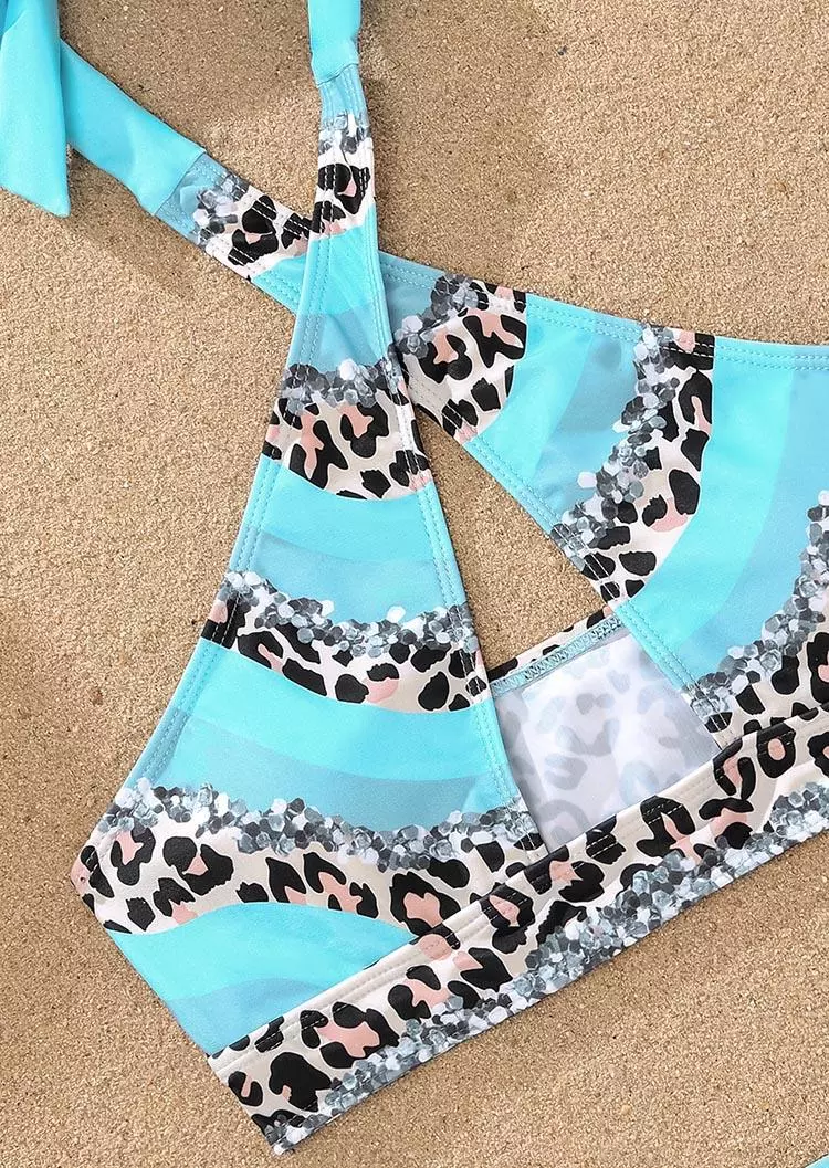 Leopard Color Block Criss-Cross Hollow Out Halter Bikini Set - Blue 7 Leopard Color Block Criss-Cross Hollow Out Halter Bikini Set - Blue - Image 5