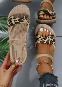 Leopard Twist Open Toe Outdoor Flat Sandals