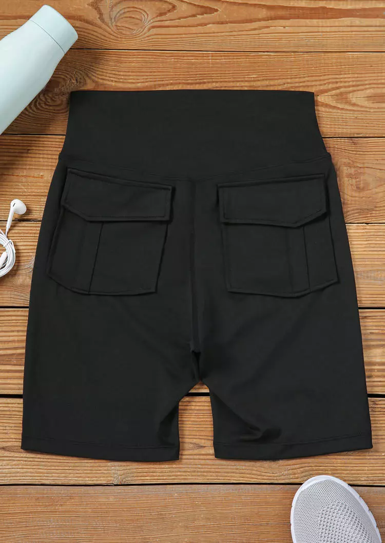 Pocket High Waist Activewear Shorts - Black 8 Pocket High Waist Activewear Shorts - Black - Image 6