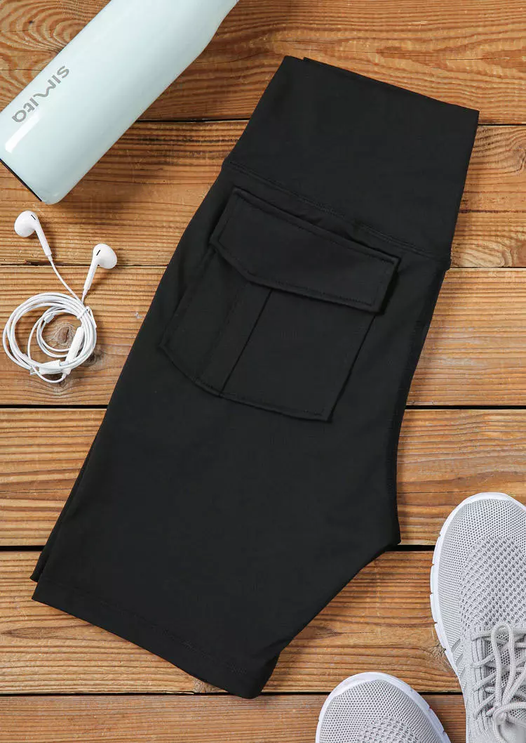 Pocket High Waist Activewear Shorts - Black 10 Pocket High Waist Activewear Shorts - Black - Image 8