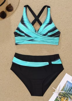 Color Block Criss-Cross Bikini Set - Blue -Garment Sale Store SCM015265 1 42211618119781 124