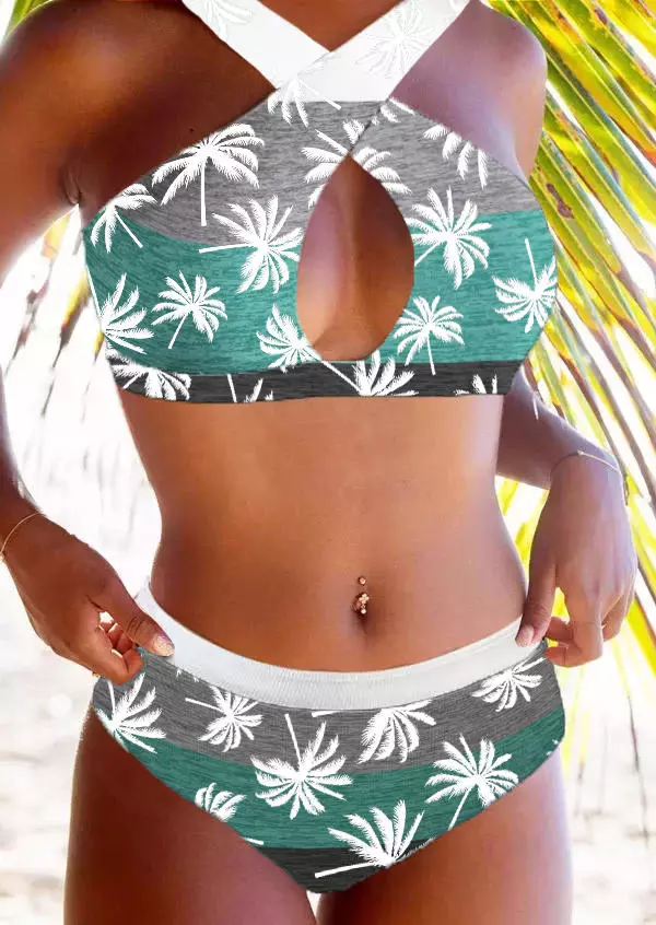 Coconut Tree Color Block Criss-Cross Hollow Out Bikini Set 3 Coconut Tree Color Block Criss-Cross Hollow Out Bikini Set