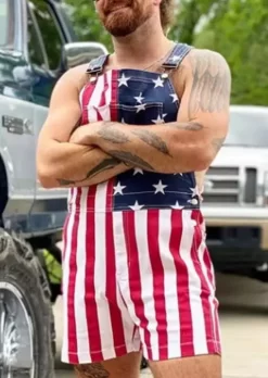 Unisex American Flag Button Pocket Overall Romper -Garment Sale Store SCM015687 1 521024897 124